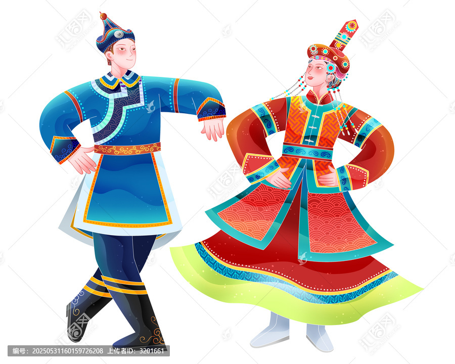 扁平日报风五十六个民族蒙古族跳舞男女