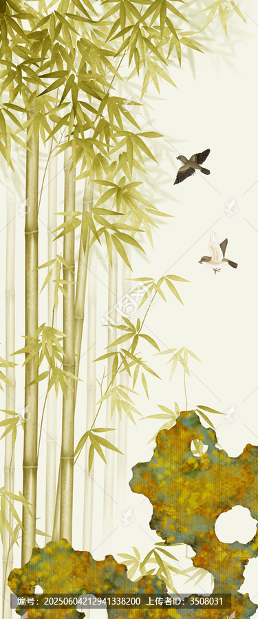 新中式竹鸟屏风隔断背景