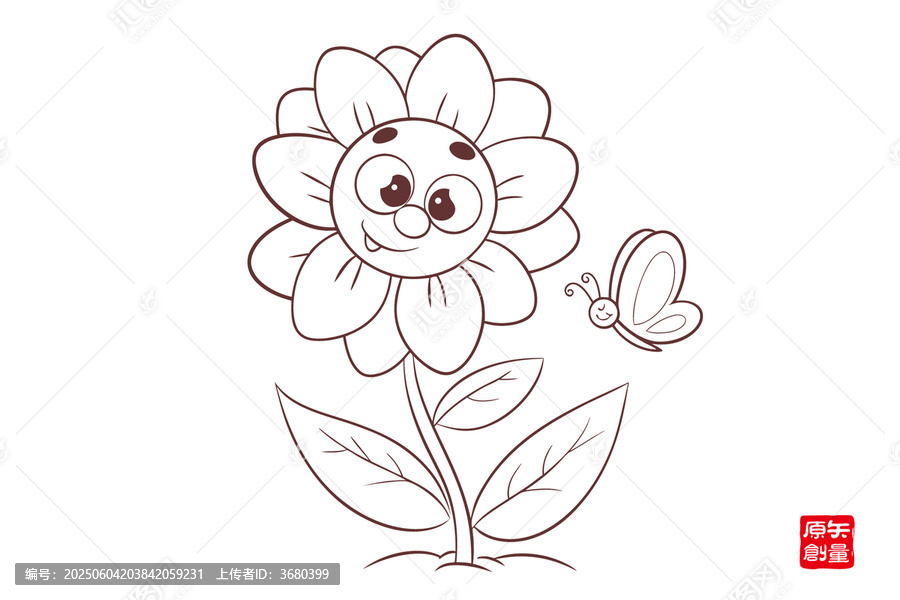 卡通花朵与蝴蝶简笔画