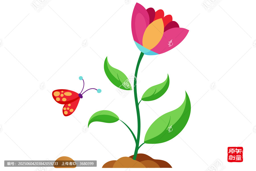 花朵旁飞舞的彩色蝴蝶