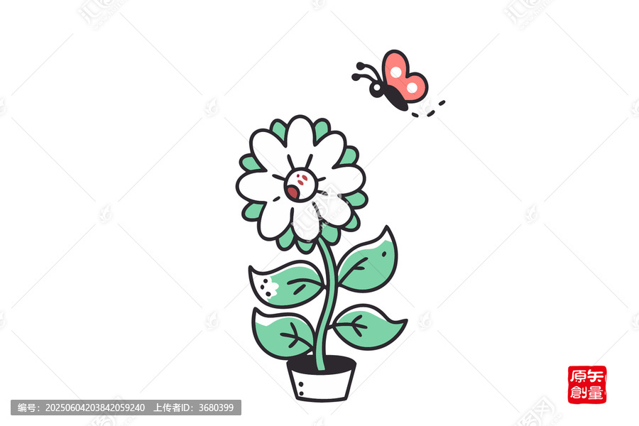 卡通小花与飞舞蝴蝶