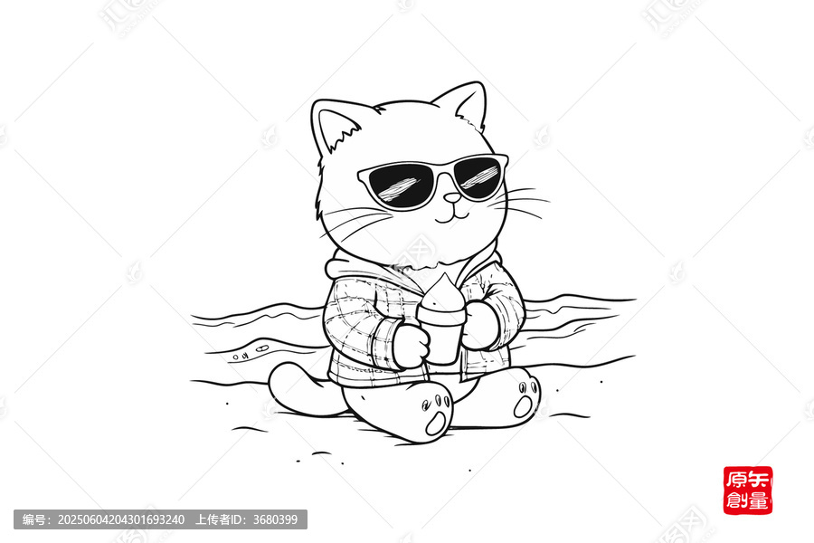 戴墨镜喝饮料的潮酷猫咪