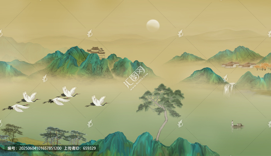青绿山水国画