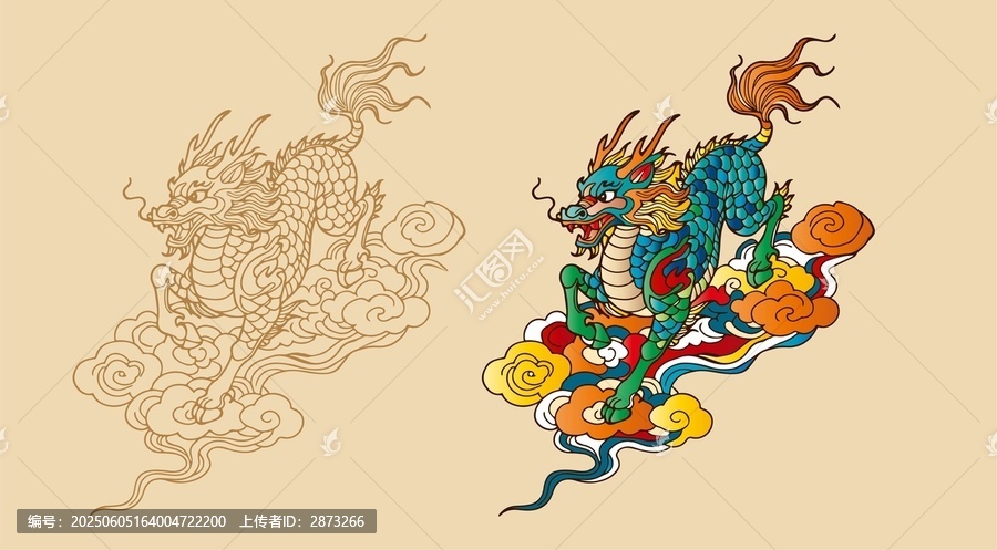 中式祥云麒麟插画素材