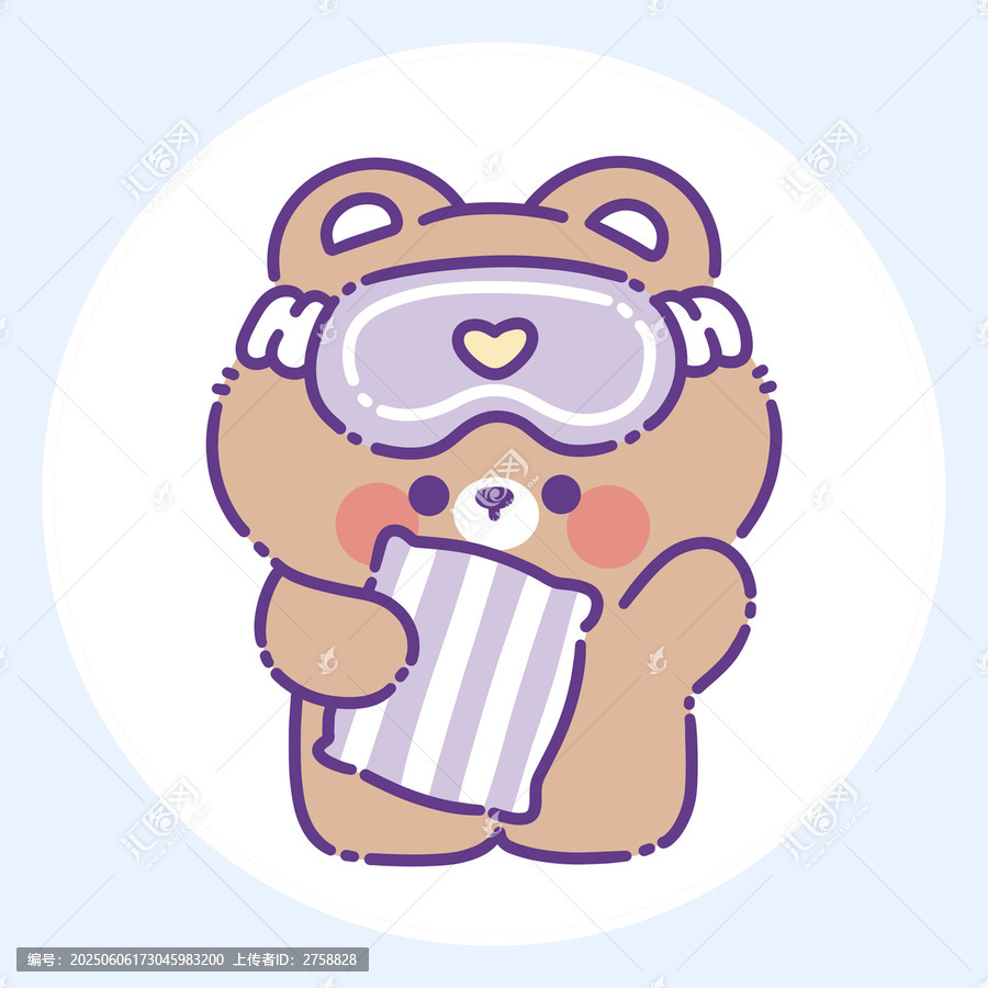 戴眼罩抱枕的可爱小熊