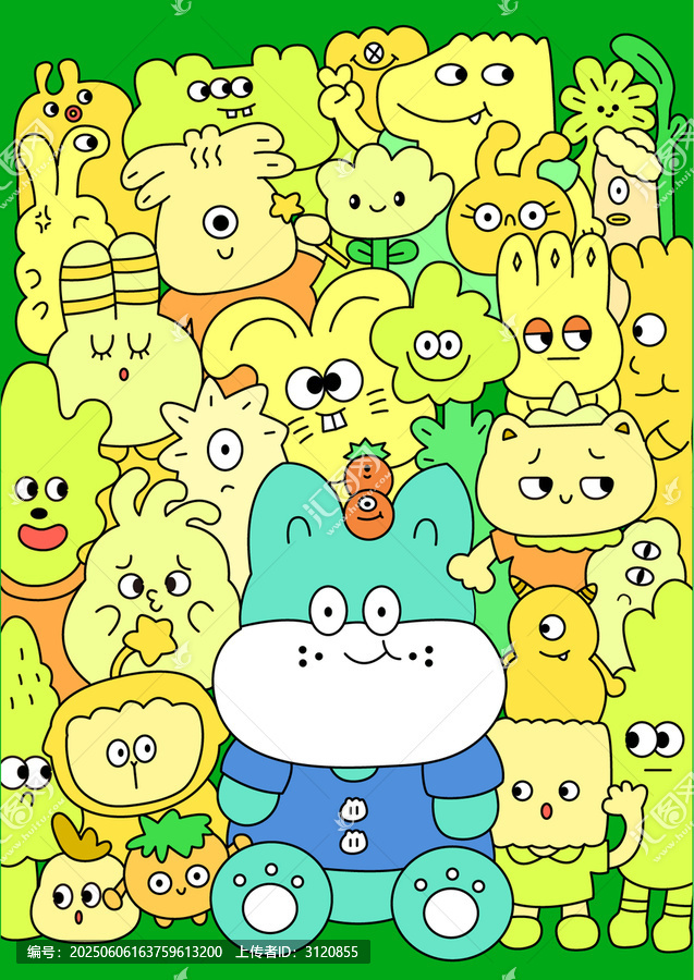 小怪兽涂鸦上色插画