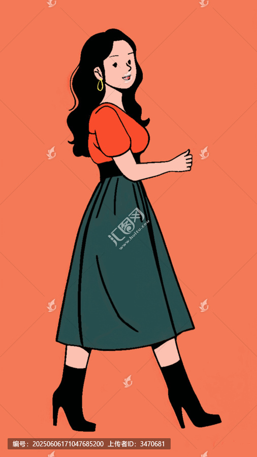 时尚长裙女性优雅迈步