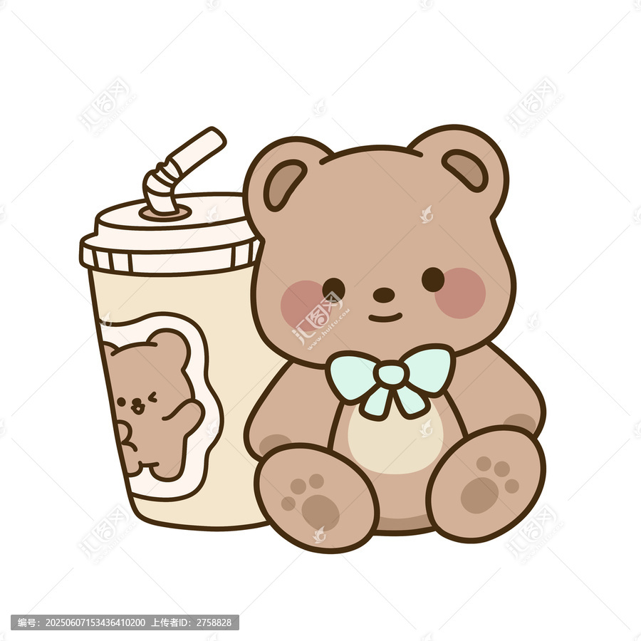 可爱小熊与饮品卡通插画
