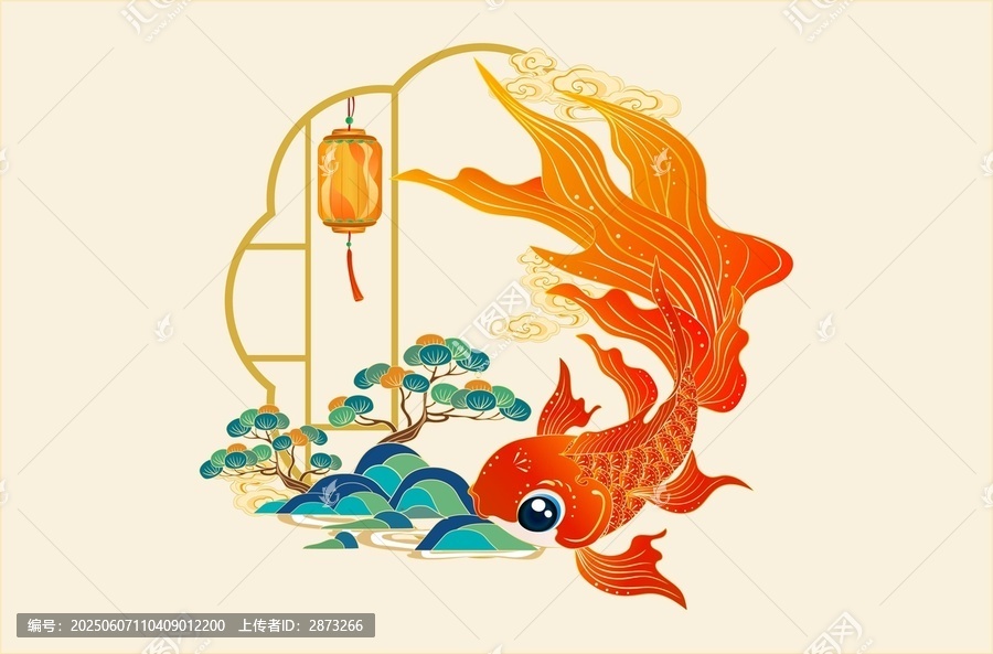 中式金鱼祥瑞国风插画
