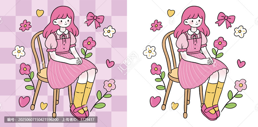 粉裙少女的梦幻插画