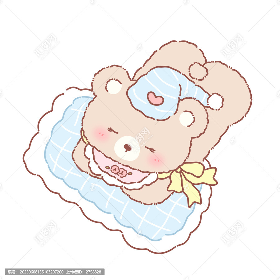 可爱晚安小熊躺卧卡通插画