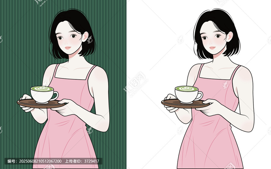 手持抹茶饮品的甜美女孩