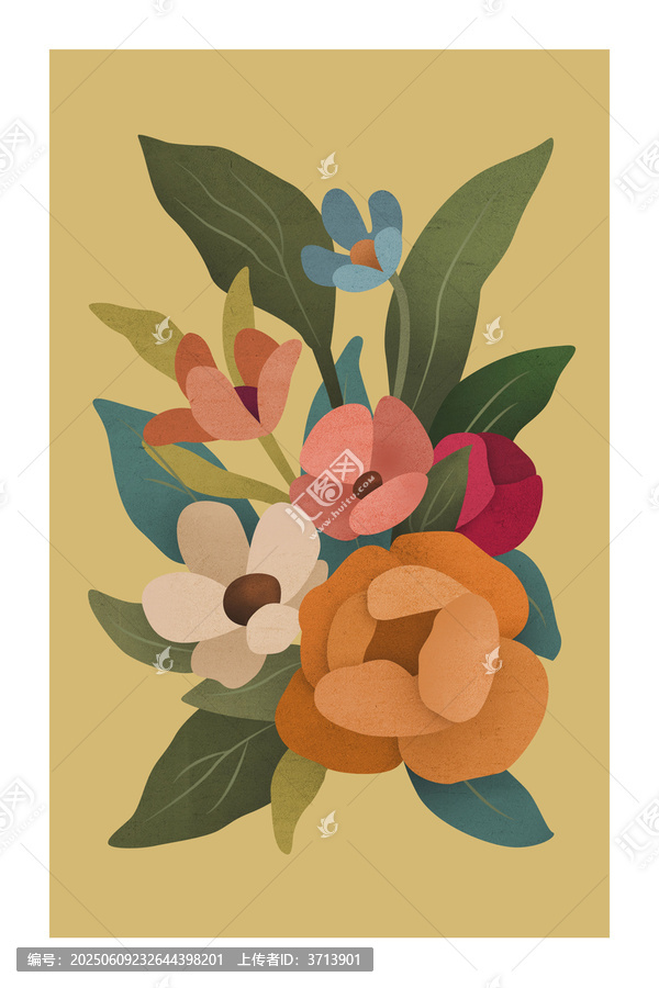 明媚多彩手绘花卉插画