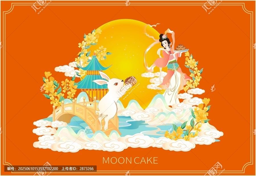 中秋节月饼包装插画