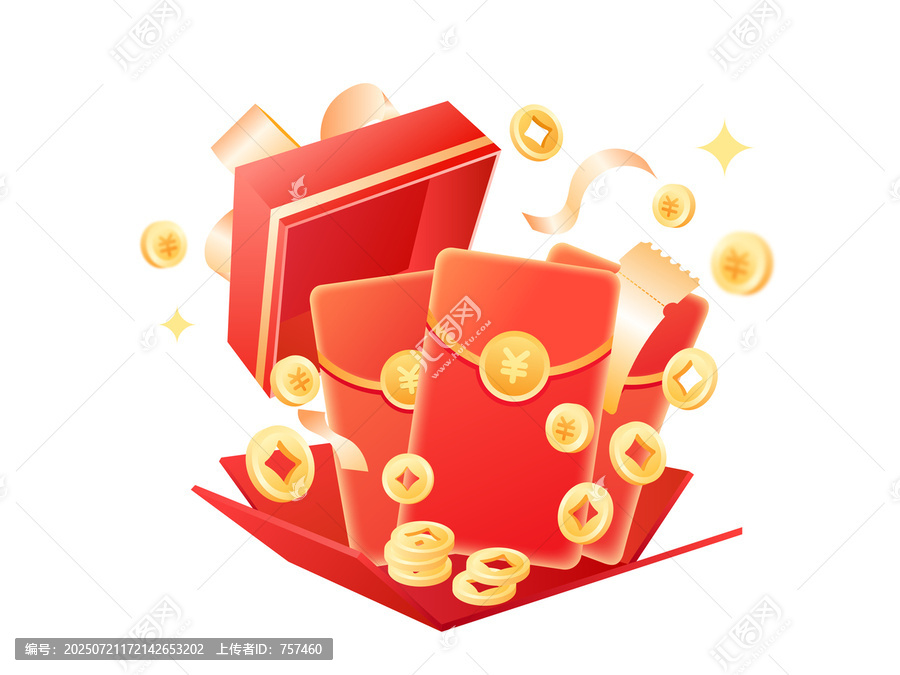 打开的红色礼品盒大礼包