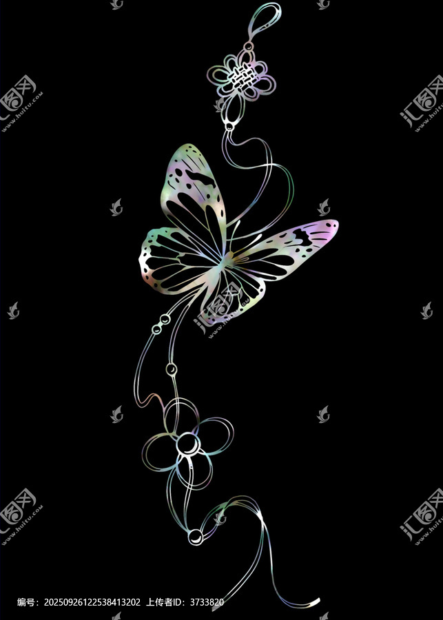 梦幻彩色蝴蝶花纹传统图案珍珠母贝民间绘画