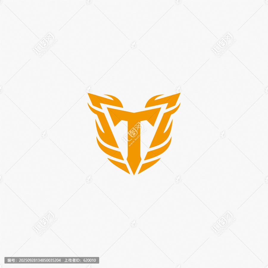 T英文字母图标图形羽翼火焰徽章设计矢量图