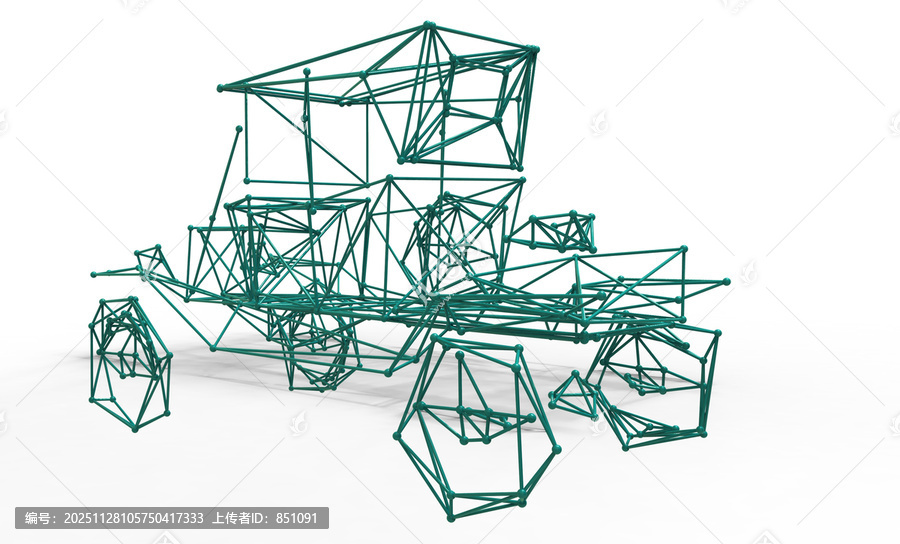 汽车多边形结构和线框网格。3d渲染插图