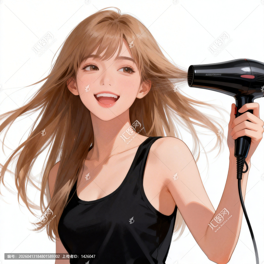 手持吹风机的年轻微笑女性
